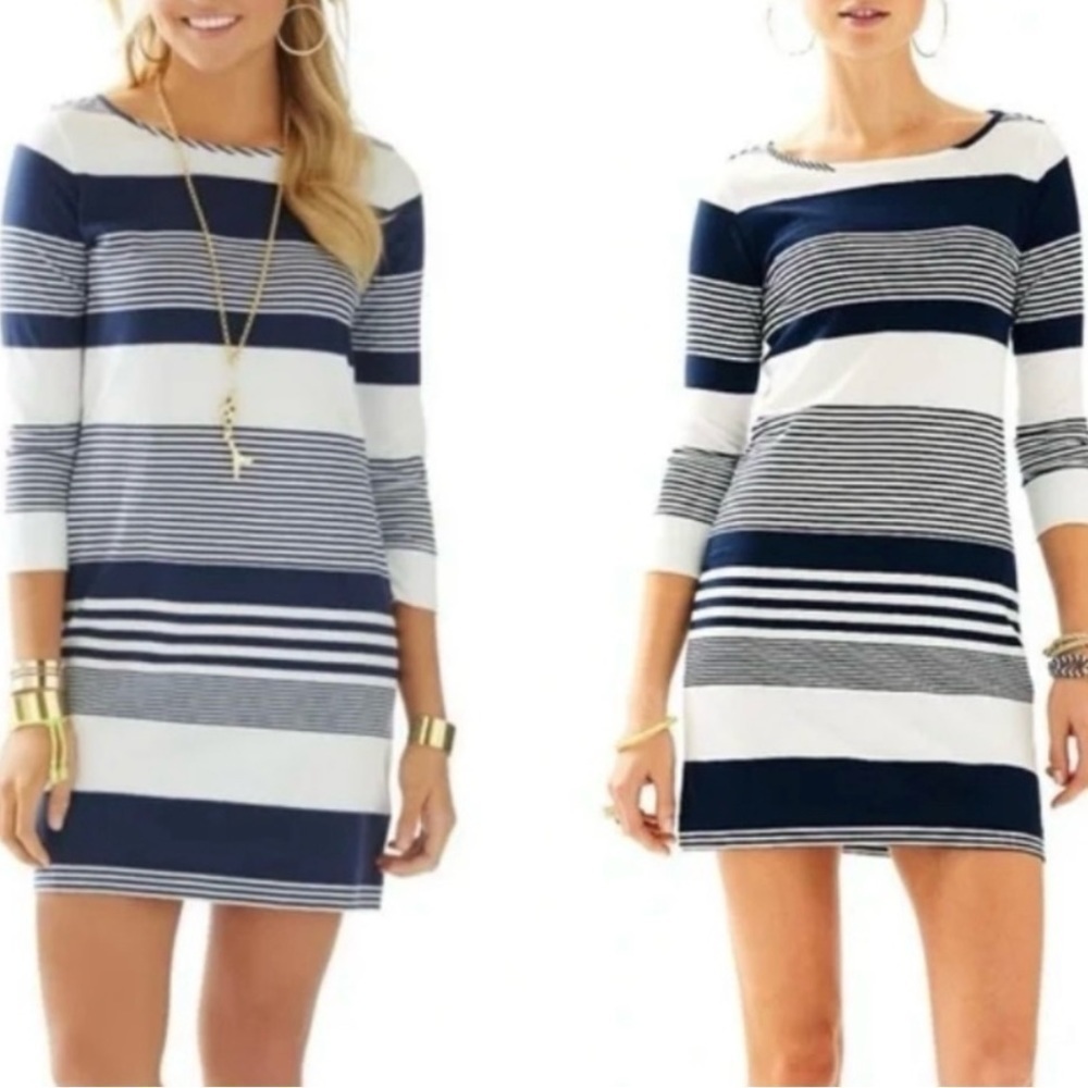 Lilly Pulitzer Marlowe Dress Blue White Striped Pima Cotton - size XS